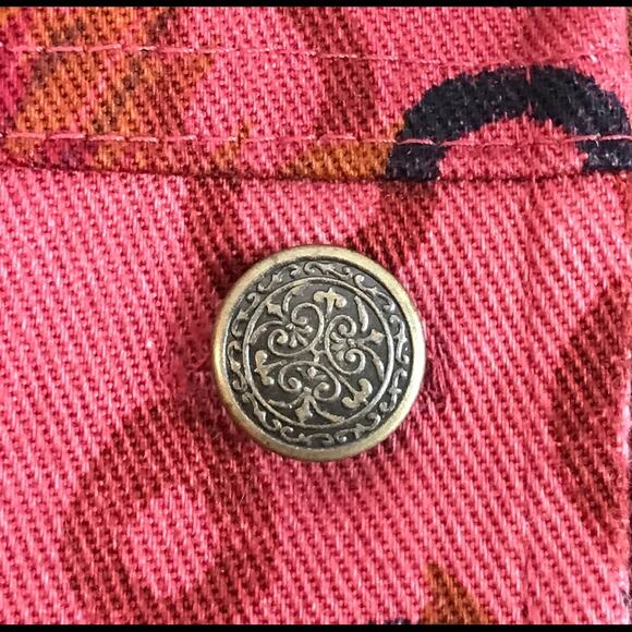 French Laundry Size Large Floral Printed Denim Jacket Pockets Fitted - Picture 4 of 15